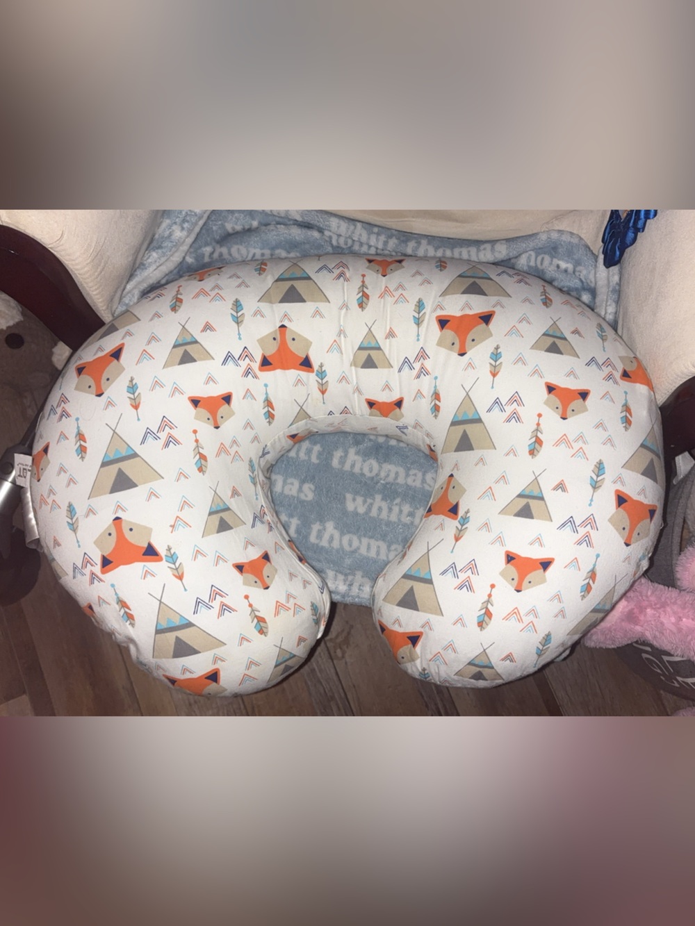 Boppy Pillow that comes with fox themed case
